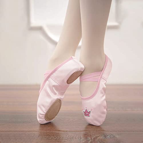 MOLLDAN Girls Satin Dance Shoes Ballet Slipper Flats Split Leather Sole (Toddler/Little Kid/Big Kid)4