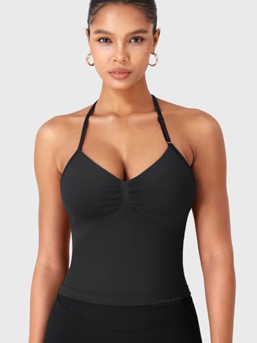 YEOREO SoftHue Impact Longline Strappy Top Women's Halter Workout Tank Tops Backless Gym Longline with Adjustable Strap3