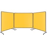 8' x 6' 3 Panel Welding Screen with Frame, Flame-Resistant Vinyl Welding Curtain On 12 Swivel Wheels (6 Lockable), Durable & Portable for Grinding, Workshop, Garage,Yellow