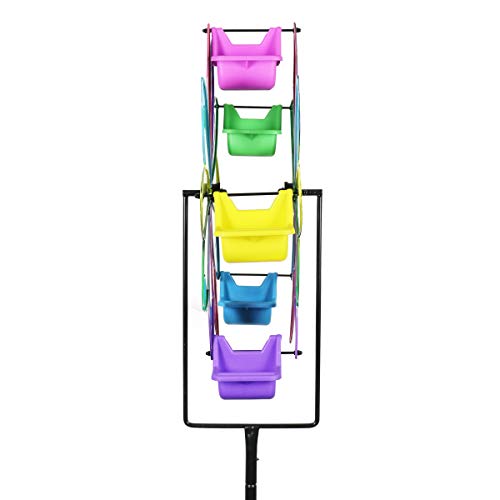 Exhart Spinning Ferris Wheel Bird Feeder Moves w/Weight of up to 12 Birds – 8 feet Tall Giant Metal Bird Feeder w/Multicolor Metal Finish and Feeding Baskets, Bird Feeder Spinner 24in L x 95in H - Thumbnail 6