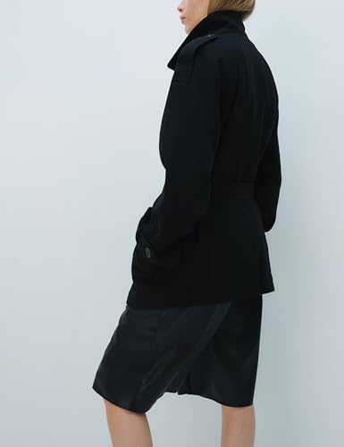 Yeokou Women's Wool Blend Pea Coat Notch Lapel Double Breasted Winter Loose Short Button Belt Outerwear Jacket3