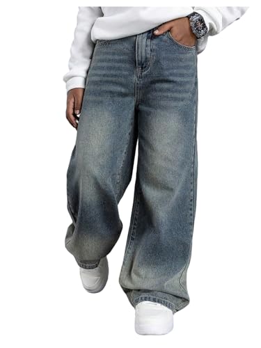 Verdusa Boy's Straight Leg Baggy Jeans Casual Washed Loose Denim Pants with Pockets