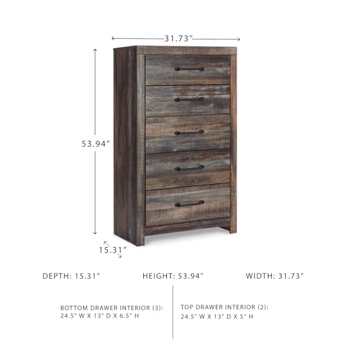 Image of Signature Design by Ashley Drystan Chest of Drawers, 5 Drawer Tall Dresser, Assembled, Engineered Wood, For Bedroom Storage, Brown Gray