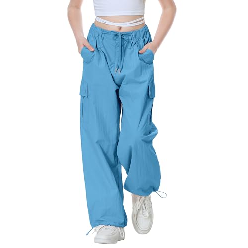 Image of Rolanko Parachute Pants for Girls Y2K Cargo Trousers with Pockets Harajuku Jogger Pants Kids 4-14 Years