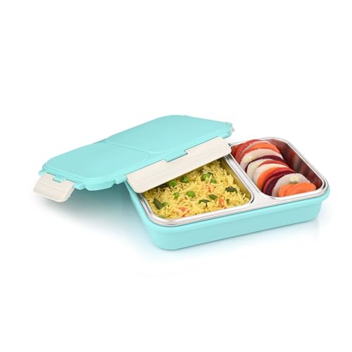 Image of Vinod GO-Tiffin Stainless Steel 2 Compartment Insulated Lunch Box | Blue | Leaf-Proof, Vacuum Sealed & Air Tight | Tiffin Box for Office, Kids & Adults | Freezer Safe | with Safety Lock