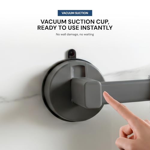Image of Amazon Basics Suction Towel Holder for Bathroom - Rust - Free Powder Coated Wall Mounted Towel Rack No Drill Towel Rack Modern Bathroom Accessories Organizer Grey