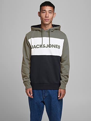 JACK & JONES Herren JJELOGO Blocking Sweat Hood, Grün (Dusty Olive/Reg) , XL – Ansicht 2