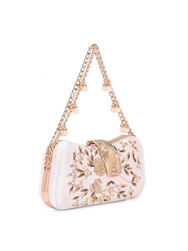 Image of TOOBA Handicraft Women's Beautiful Bling Box Clutch Bag | Evening Bag, Bridal Purse & Party Handbag | Wedding & Special Occasion Clutch (Flower Leaf)
