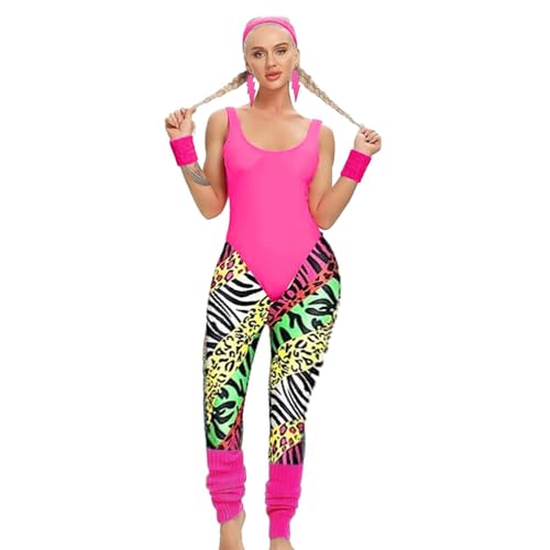 Costume de fête pour femmes des années 80 avec collants d'entraînement et jambières