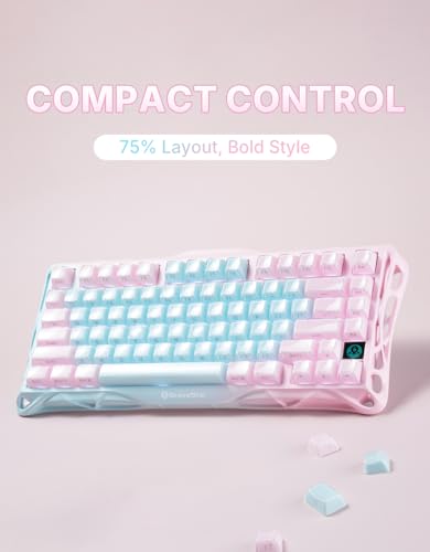 Image of GravaStar Mercury K1 Lite 75% Gaming Keyboard, 2.4GHz /BT /Wired Tri-Mode Wireless Keyboard, Gasket Hot Swappable Mechanical Keyboard, Pre-lubed Linear Switches, Jelly Keycaps, RGB Backlit【Aurora Mist】