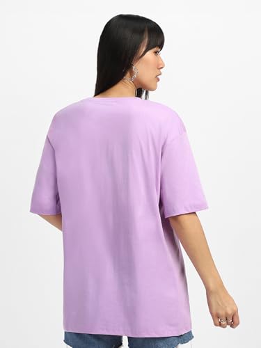 Image of JUNEBERRY Pure Cotton Oversized Baggy Fit Round Neck Drop Shoulder Swan White Back Graphic Printed T-Shirt for Women /Girls