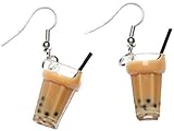 1 par de pendientes creativos de gota de té de burbujas de resina de...