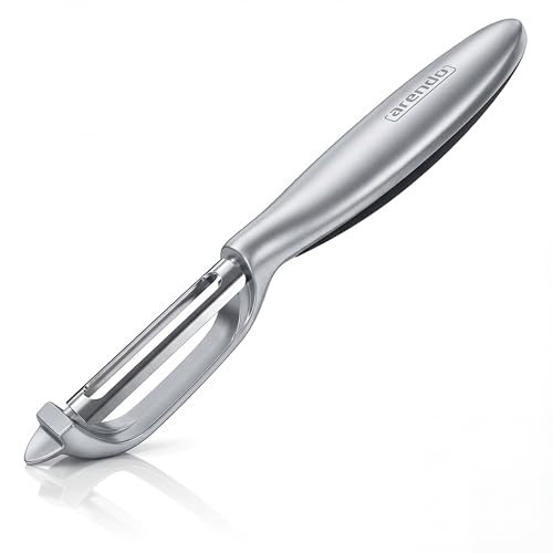 Arendo - Sparschäler Edelstahl - Kartoffelschäler breit – zweischneidig – Pendelklinge – mit Ausstecher – Kartoffeln Gemüse Karotten - für Links- und Rechtshänder