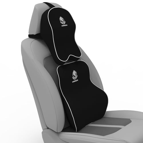 Image of MRRON Orthopedic Memory Foam Lumbar Backrest & Neck Rest Cushion for Car Seat - Ergonomic Car Back & Neck Support Pillow Combo - Pain Relief for Long Drives, Sciatica, Posture (Black, Long Back)