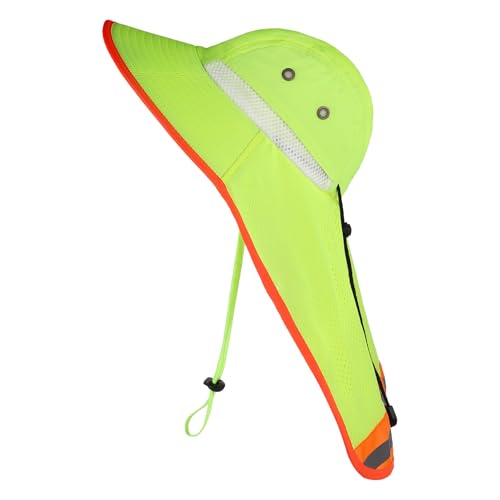 Image of High Visibility Sun Bucket Hat Reflective Neon Boonie Hat Summer Wide Brim Mesh Fishing Cap for Men Women