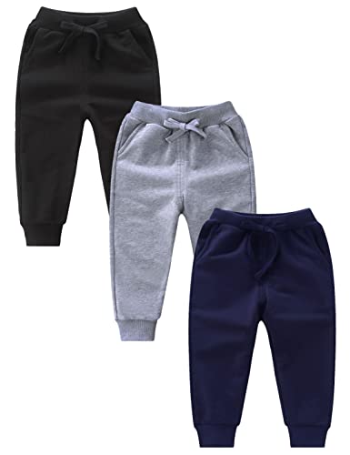 T.H.L.S Toddler Boys Girls Sweatpants Cotton Active Jogger Pants with Pockets 1-7T, 3-Pack