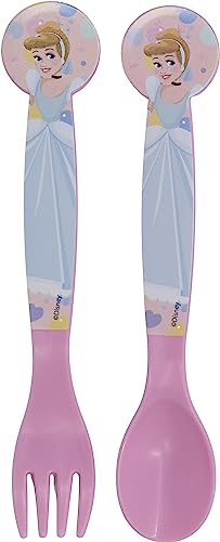 Tataway Disney Set 2 Posate Rosa Per Bambini In Plastica Principesse Cenerentola Cucchiaio E Forchetta - 2