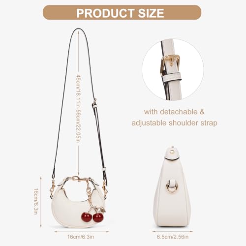 Image of JQWSVE Small Top Handle Bags for Women Mini Purses Cute Ladies Handbags Crescent Mini Crossbody Bags with Cherry