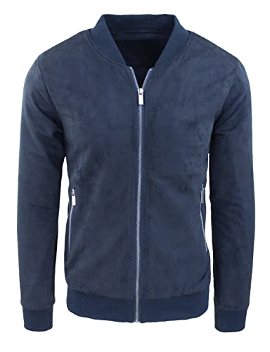 Giacca uomo Scamosciato Evoga Giacca Giubbotto Uomo Scamosciato Slim Fit Giubbino Bomber chiodo (IT, Testo, XL, Regular, Regular, Blu Mod. College)