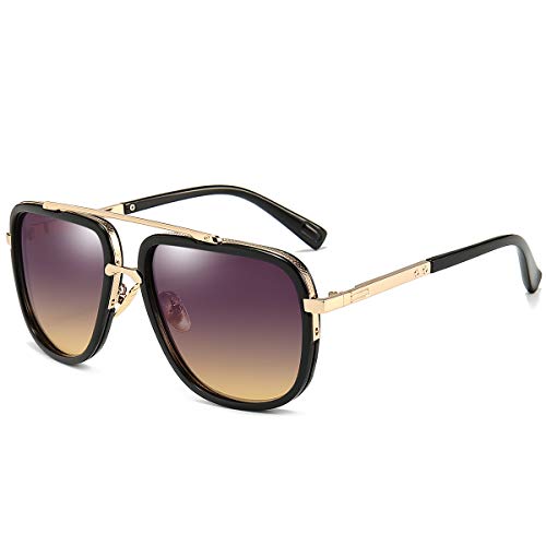 Lunettes de soleil carrées surdimensionnées pilot dorées rétro vintage