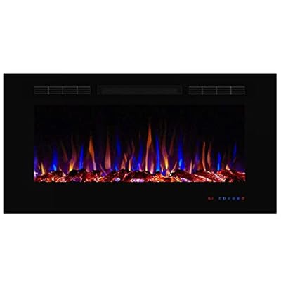 Valuxhome 42 Electric Fireplace, Recessed Fireplace Insert with Remote Control, Touch Screen, Logset & Crystal, 750/1500W, Black