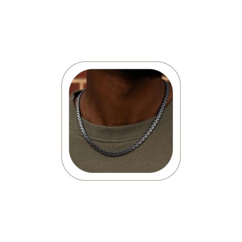 U7 Black Chain Necklace for Men 6mm Stainless Steel Flat Link Chain 24 inch Masculine Jewelry Gift