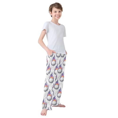 Boys' Pants Golf Ball Fire Flame Long Bottoms Jogger Pants Elastic Waist Trousers with Pockets S-XL4