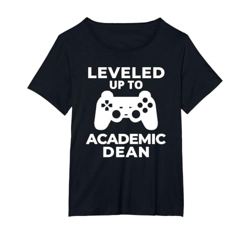 Leveled Up to Academic Dean | Faculty Dean Leadership T-Shirt, Women's Plus, Black, 1X