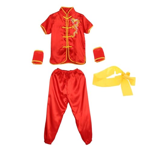 El Mejor Listado de Ropa de Artes marciales para Niña disponible en línea. 47 JISADER Traje Tradicional Chino de Wushu, Uniforme Tai, Trajes de Artes Marciales para niños y niñas, Rojo 140