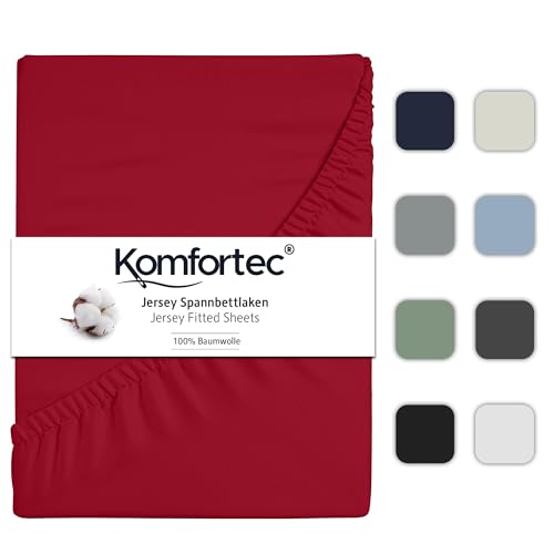 Komfortec Single Fitted Sheet 100% Cotton, 11 inch (30 cm) Deep Pocket - Red