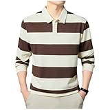 Men Polo Shirt Lightweight Breathable Casual Striped Fashion T-Shirt Outdoor Golf Sport Long Sleeves Tops C-Coffee XXL