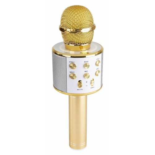 MAX KM01 Microphone Karaoké Micro sans Fil Bluetooth - Doré, Haut-Parleur, Batterie 6h Environ, Micro Modificateur de Voix et Écho, Fonction Enregistrement et Selfie, Parfait pour Les Enfants