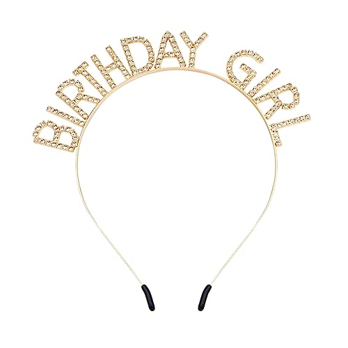 VZXMKA Birthday Headbands for Women Gold White Tiaras and Crowns for Women Girls Christmas Happy Birthday Party Decorations Princess Crown Rhinestone Accessories Crown
