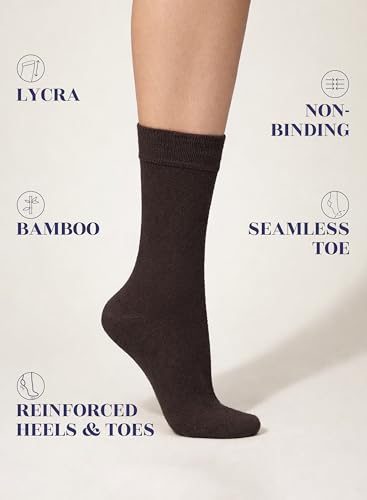 Image of Hugh Ugoli Women's Thin Soft Rayon Derived from Bamboo Crew Socks for Dress, Trouser, Seamless Toe & Non-Binding, 5-8 /9-11