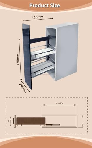 Image of DBR Kitchen Cabinet Side Mounted Bottle Pull Out Unit BPO with Soft Close (300 MM, Chrome, Flat Line)