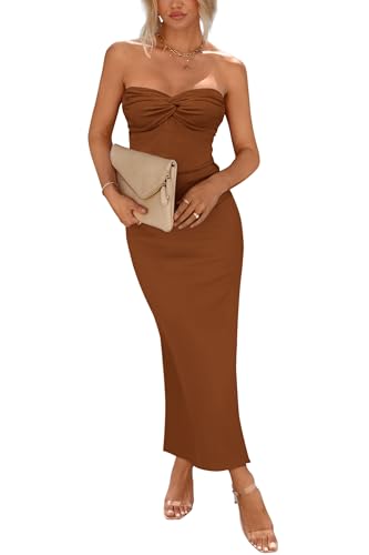 PRETTYGARDEN Women's 2026 Summer Bodycon Maxi Dress Strapless Tube Twist