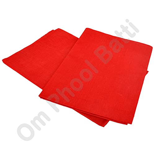 Om Phool Batti Cotton Cloth for Puja, Mandir Asana Altar Cloth, Puja Ka Kapda or Pooja Item (Pack of 1, Red)