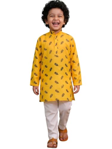 Image of AJ DEZINES Boys Cotton Full Sleeve Letter Printed Kurta Pajama Set for Kids - Ethnic wear | Special Occasion & Traditional Outfit |Boys Kurta Set - Regular Fit
