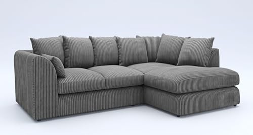 New Fabric Corner Sofa Firm | Soft Jumbo Cord 3-4 Seater Corner Sofa Left/Right Hand Facing) (Charcoal Grey, Right Hand Facing)