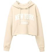 ORANDESIGNE Woman Letter Graphic Print Cropped Hoodie Long Sleeve Crop Fleece Casual Workout Loos...