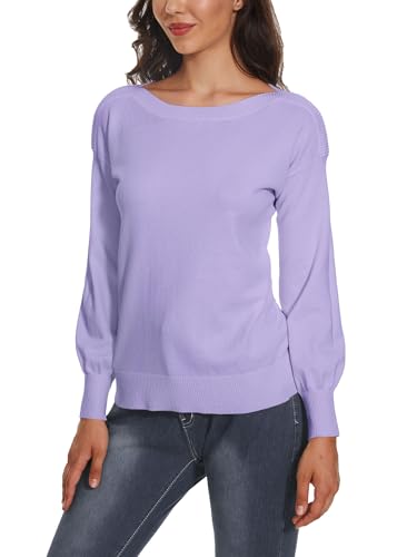 Women's Boat Neck Long Sleeve Sweaters Casual Lightweight Knit Pullover Tops Fall Winter Trendy2