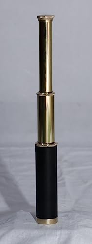 12'' Nautical Brass Telescope Collectible Handheld Pirates Black Leather Brass Telescope