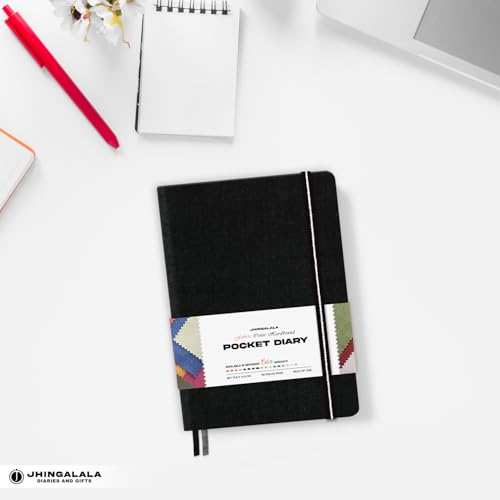 Image of Jhingalala Diaries - Fabric Cover Hardbound Pocket Journal Notebook I Fabric Series Journal Diary For Girls and Women I Pocket Diary With Elastic Closure I Size A6 I 192 Ruled Pages (Black)