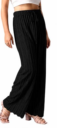 Image of Ebifin Women Pleated Palazzo Pants, Elastic Waist, Free Size, Casual Summer Wide Leg Trousers, Flowy Lightweight Lounge Pants for Travel, Vacation