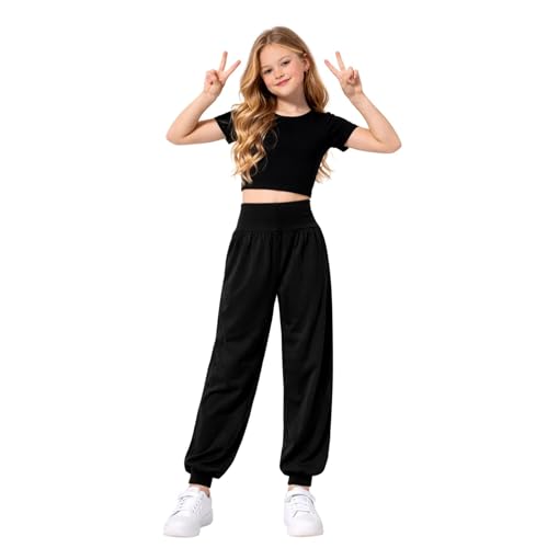 Conjunto de crop top neón y leggings de camuflaje negros para niñas de 7 a 8 años 4