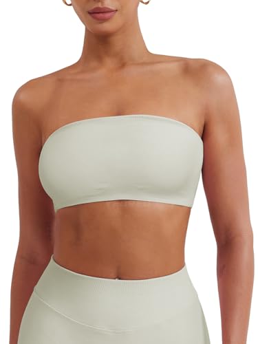 Image of YEOREO Strapless Bandeau Sports Bra for Workout Seamless Tube Top Gym Padded Wireless Bra