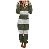 Aniywn Womens Zipper Up Onesies Sherpa Fleece Jumpsuit One Piece Hooded Pajamas Sleepwear for Women Non Footed Union Suit