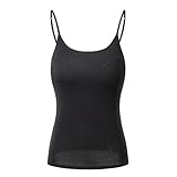 KEALLI Women's Sports Camisole Built-in Bra Adjustable Spaghetti Strap Tank Top Padded Cami Tanks (XL,Black)