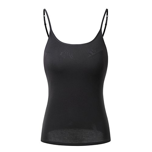 KEALLI Women's Sports Camisole Built-in Bra Adjustable Spaghetti Strap Tank Top Padded Cami Tanks (XL,Black)