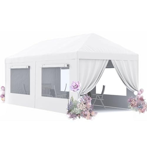 Quictent 10x20 Heavy Duty Party Tent with 4 Removable Mesh Windows & Ventilation - Waterproof Outdoor Canopy Tent for Weddings, Backyard Events, Shelter, UV Protection (White)